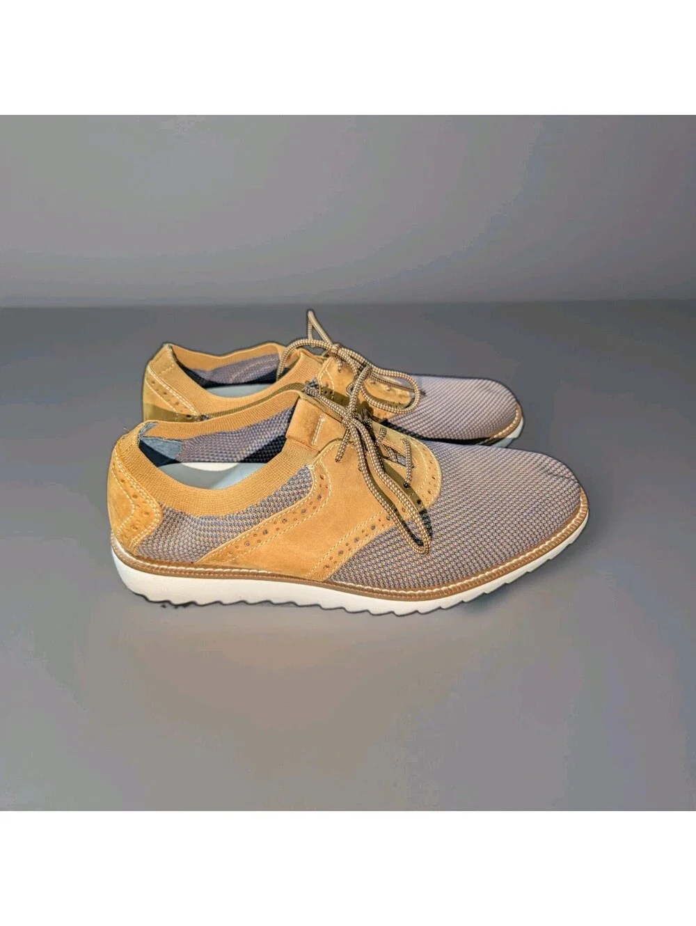 Johnston j Murphy Shoes Mens 11 Duncan Saddle Tan Knit Leather Work Casual